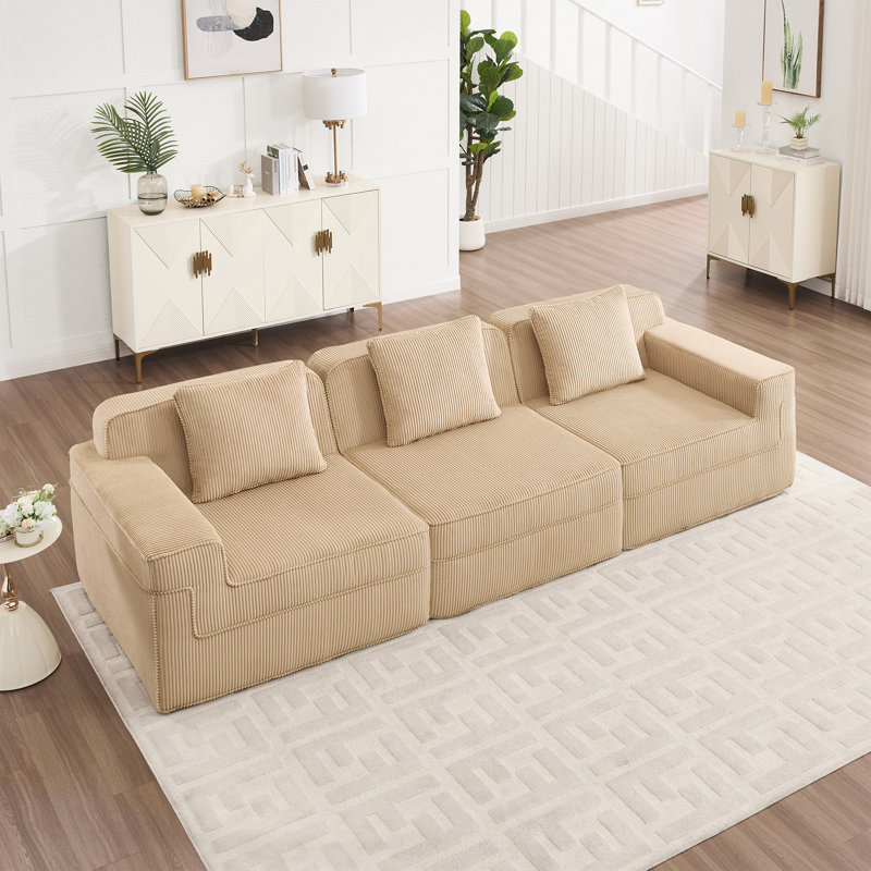 Canapé modulaire 3 places, H 33,8 po x l 117,3 po x P 41,3 po, Chameau, 3