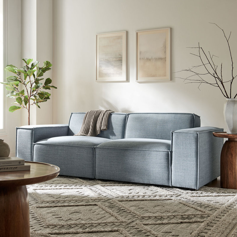 Arielle 2-Piece Performance Fabric Upholstered Modular Loveseat In Sky Blue, Sky Blue