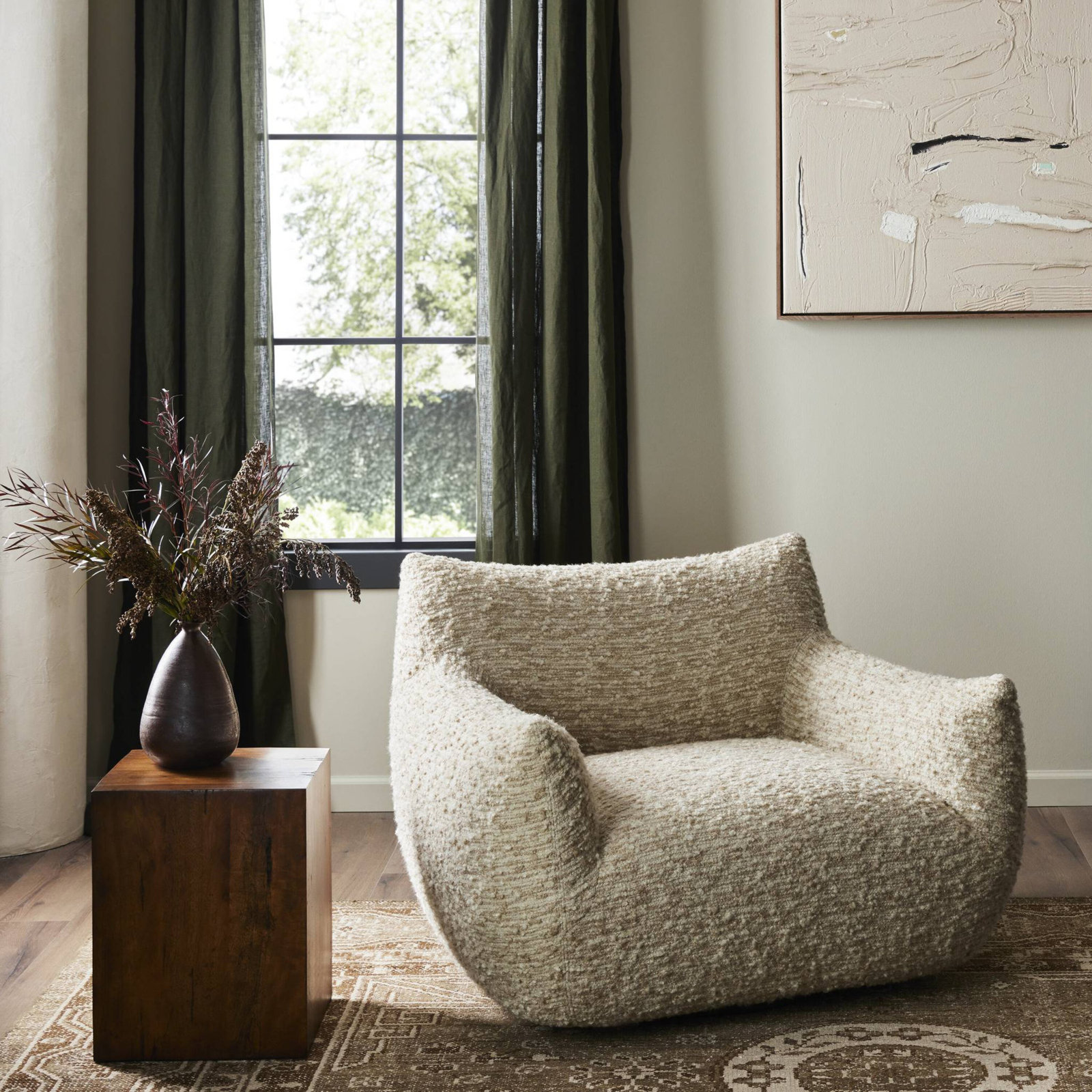 Nowthen Upholstered Swivel Armchair, Solema Cream Boucle
