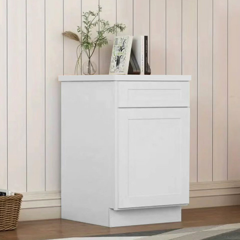 Armoire simple en bois massif à une porte avec tablettes réglables pour le rangement dans la cuisine et le garage, charnière à fermeture en douceur, assemblage facile en caoutchouc, tiroir, largeur 18 po, hauteur 34,5 po, profondeur 24 po,