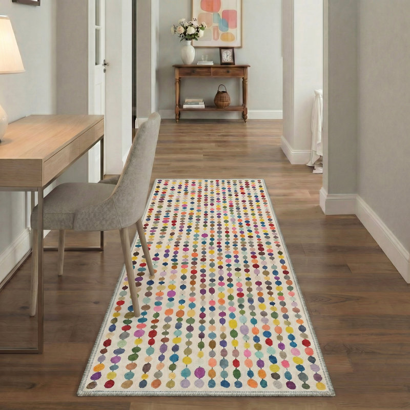 Evoque Modern Machine Washable Beige Indoor Area Rug with Non-Slip Backing, Runner 2'6" x 8', Ivory