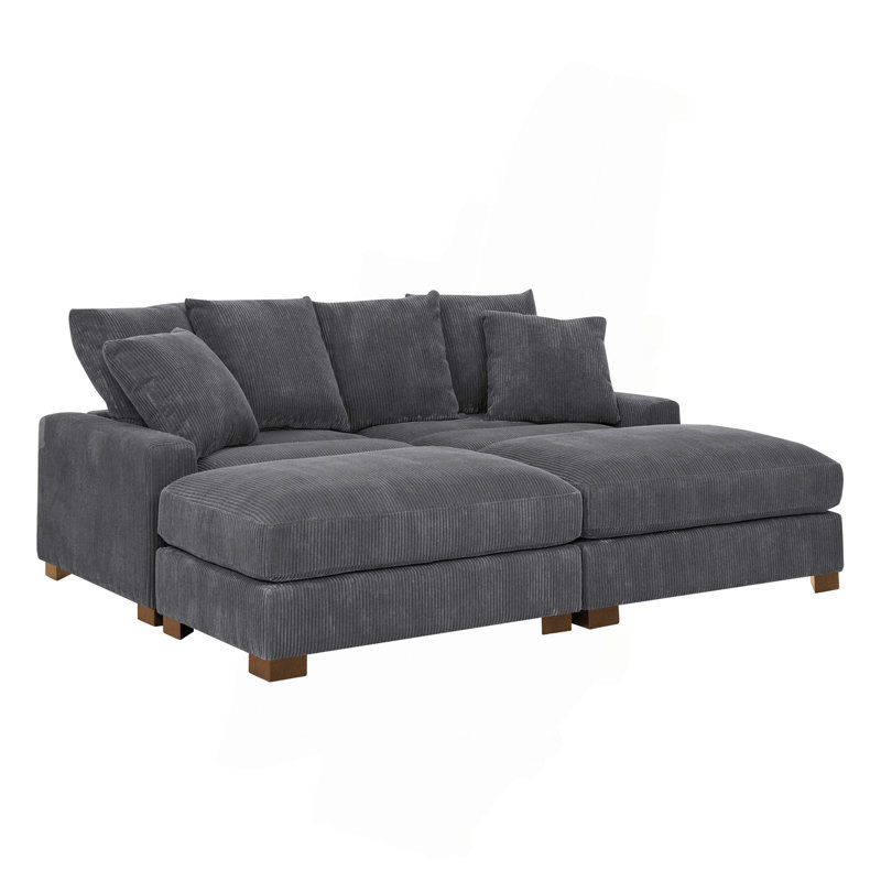86" Upholstered Corduroy Sofa With Solid Wood Legs, Gray