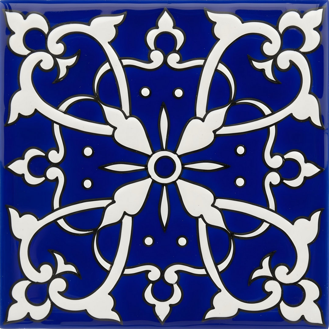 Mediterranean 4'' x 4'' Hand Painted Ceramic Decorative Accent Tile Casablanca Market