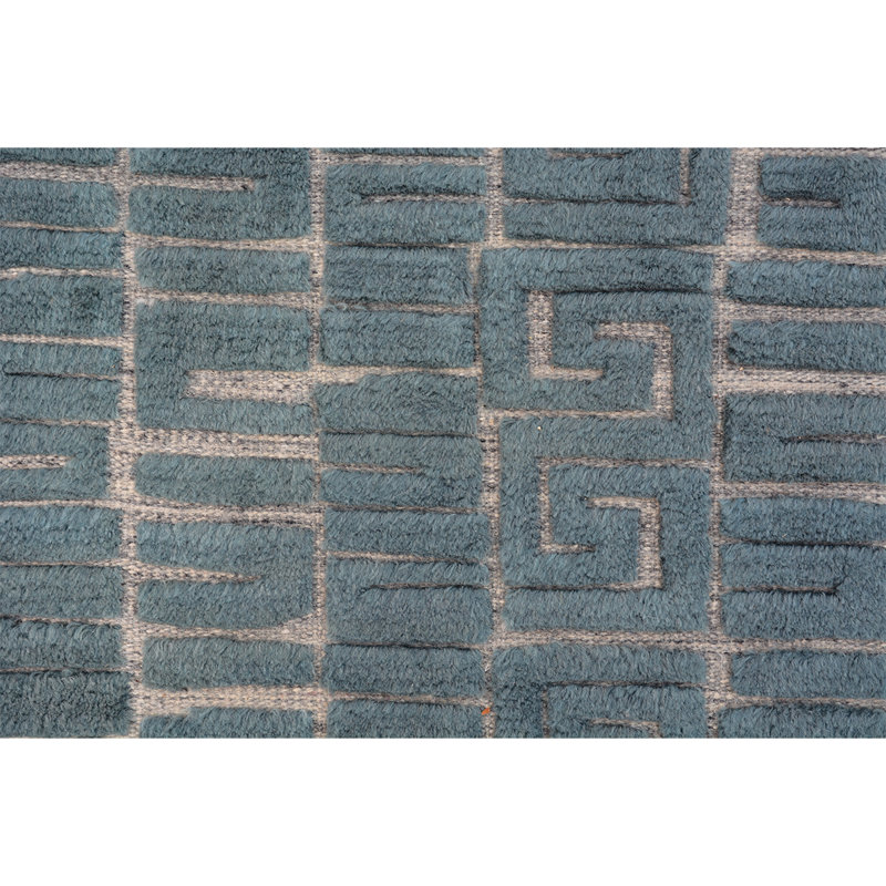 Tapis bleu / ivoire de haute qualité noué à la main, Rectangle 8 pi x 10 pi