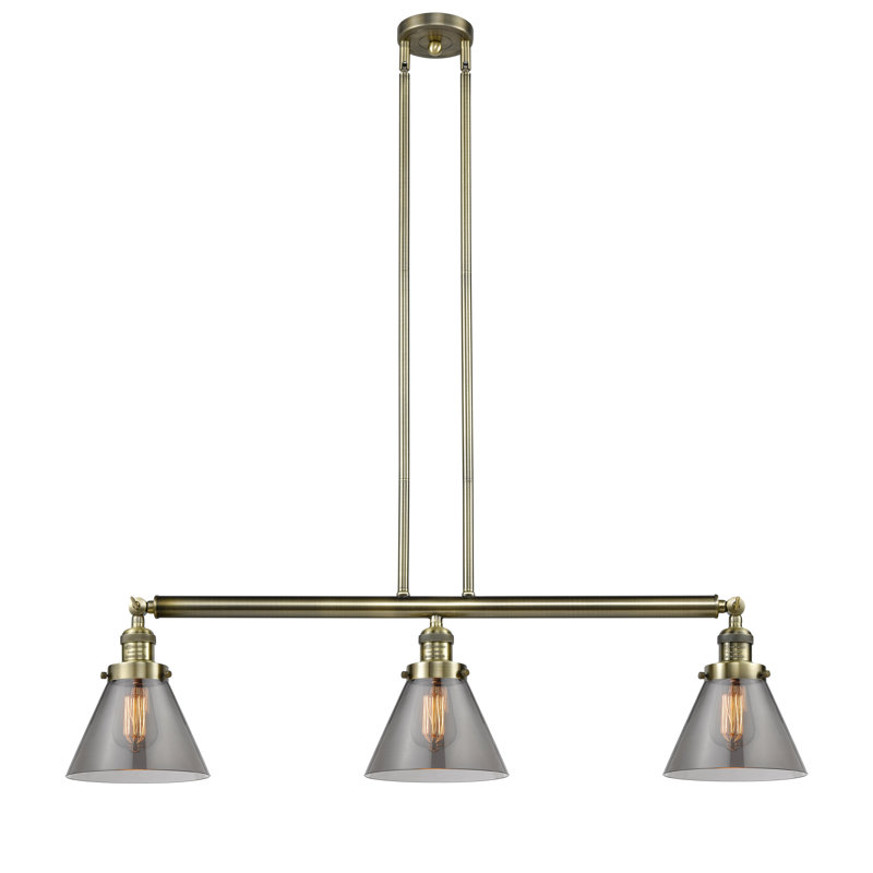 Morgan 3 - Light Kitchen Island Pendant, Smoked, Antique Brass, 6 Watt Vinage LED Bulb