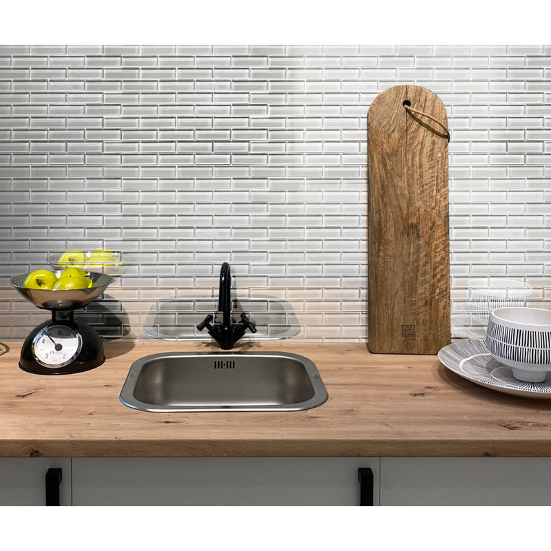 11.9"X 11.9" Polished Glass Brick Tile, Light Gray