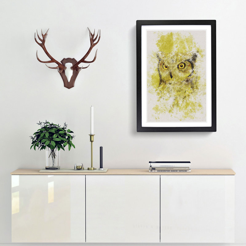 Sketch of an Owl - Picture Frame Graphic Art Print, 87cm H x 62cm W x 2cm D, Black Framed