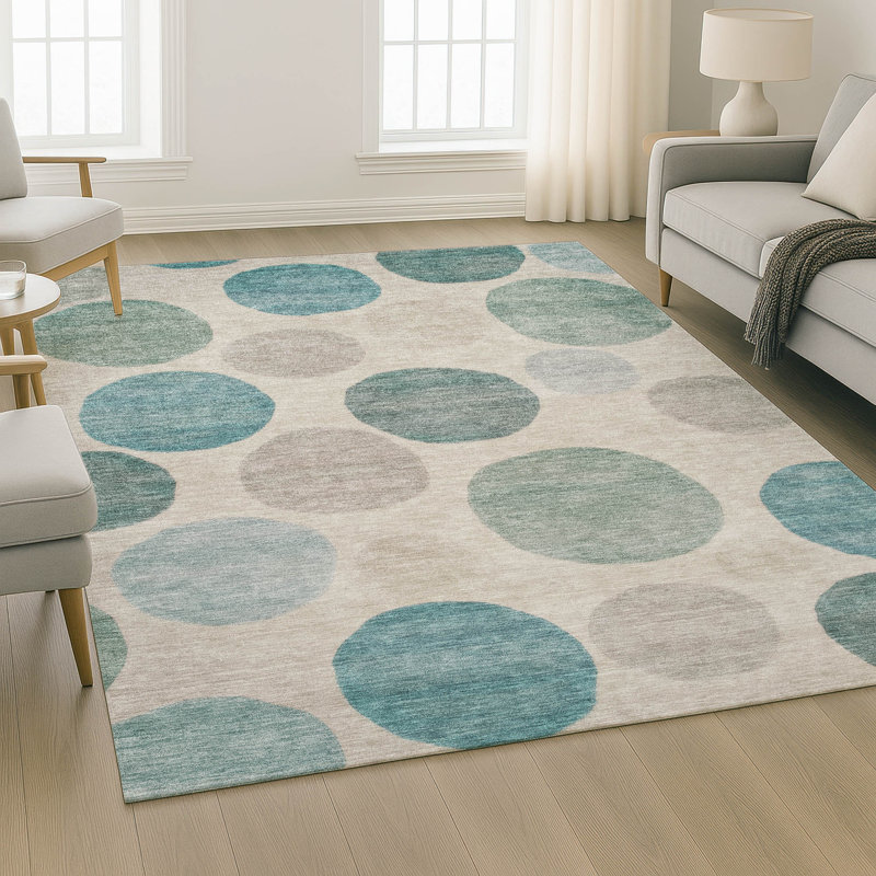 Tapis géométrique de qualité supérieure lavable à la machine Mayfield, Sarcelle, 5 pi x 7 pi 6 po