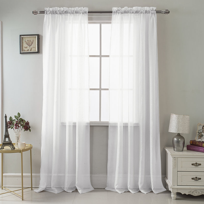 Landose Sheer Curtain Single Panel, Beige, 55" W x 90" L