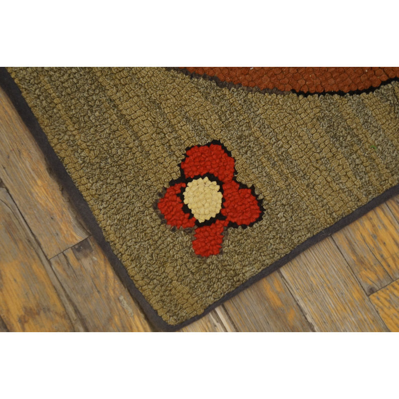 Artistic Oval Floral Inlay Design Antique American Hooked Rug