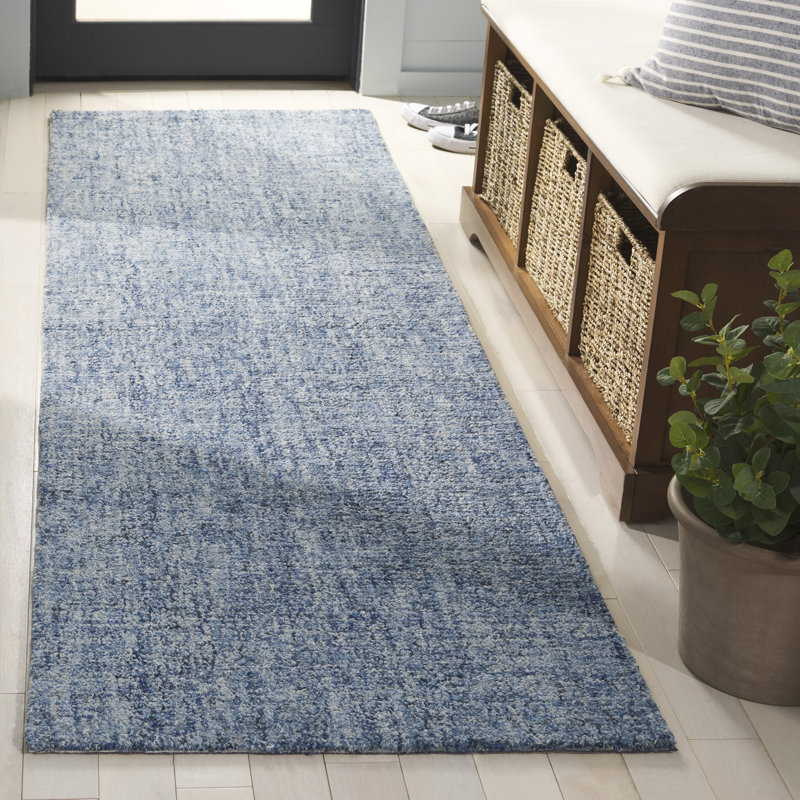 Abstract 175 Hand Tufted Wool; Cotton No Pattern Rug in Blue/Ivory, Runner 2'3" x 8'