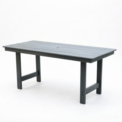 Weather-Resistant Patio Table with Wood-Grain Look, Grey
