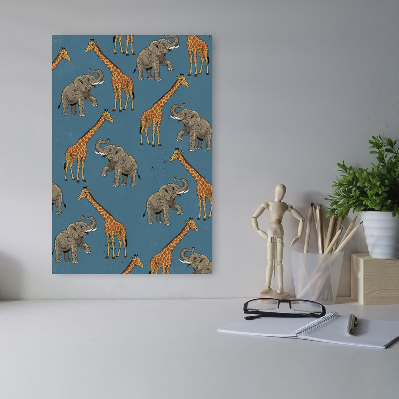«Playful Safari Animals», art mural contemporain, 18" H x 12" W