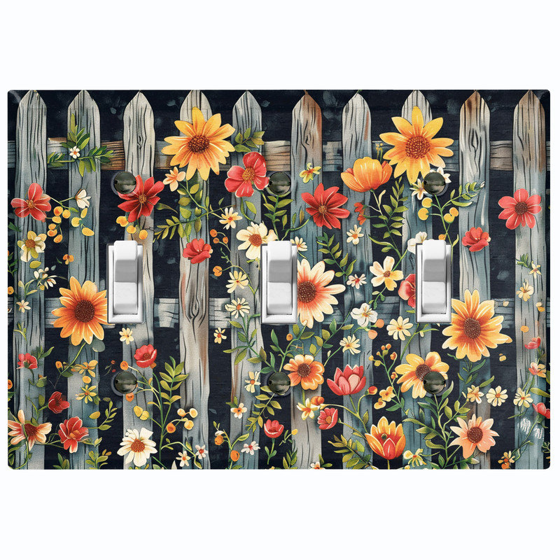 Couvercle de plaque d'interrupteur en métal; Bascule rustique florale de taille standard US 3, #3 Triple Toggle