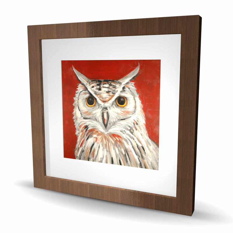 Hibou d'aigle coloré - impression contemporaine encadrée avec passe-partout, Brun, 16" H x 16" W