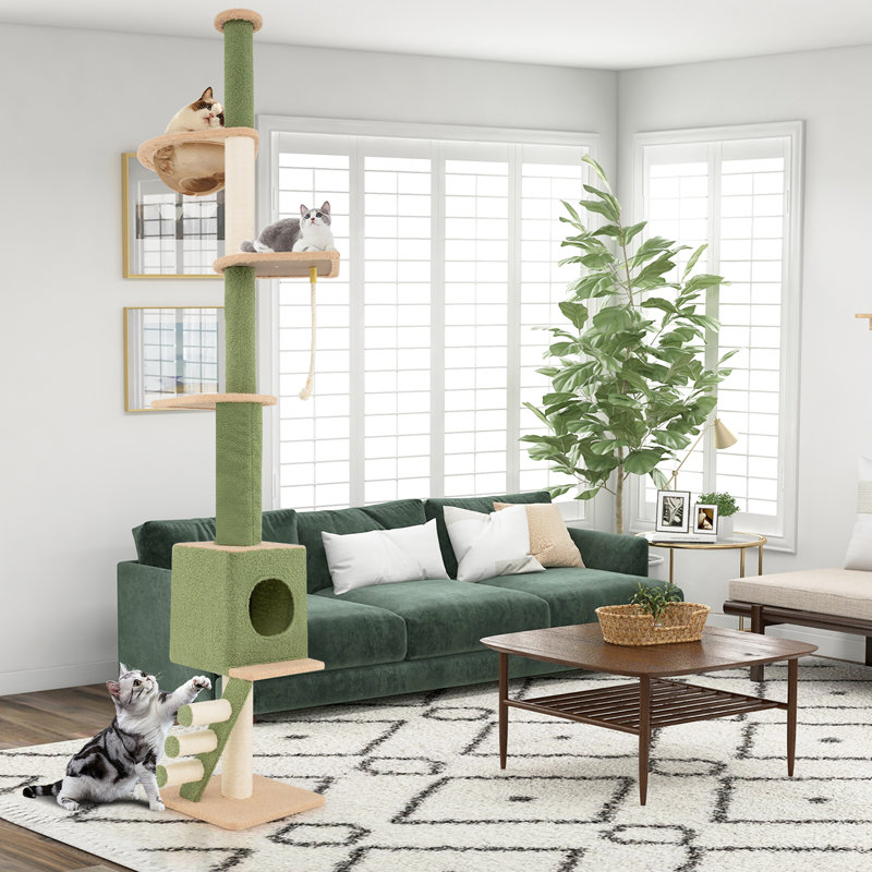  Floor to Ceiling Cat Tree w/ 86''-99.5'' Adjustable Height Space Capsule Condo