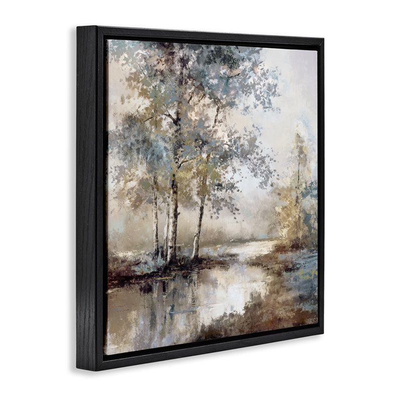 Cadre flottant paysage fluvial, conçu par T.C. Chiu, Cadre flottant noir de jais, H 18 po x l 18 po