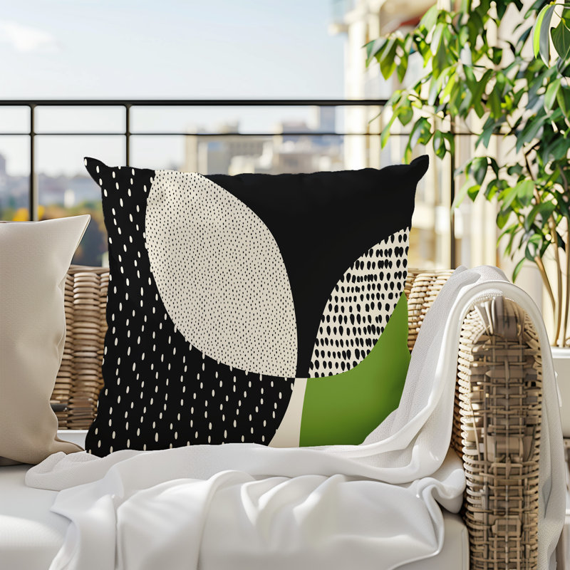 Coussin carré intérieur / extérieur pia, H 17 po x l 17 po, Chartreuse / noir / blanc cassé