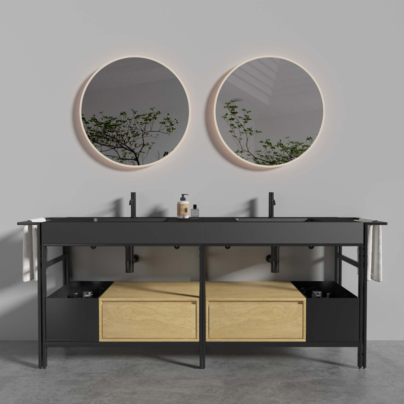 Meuble-lavabo industriel modulaire robuste en métal, surmonté d'un bassin en pierre artificielle sans soudure et facile à nettoyer, sans drainage ni robinet, KD