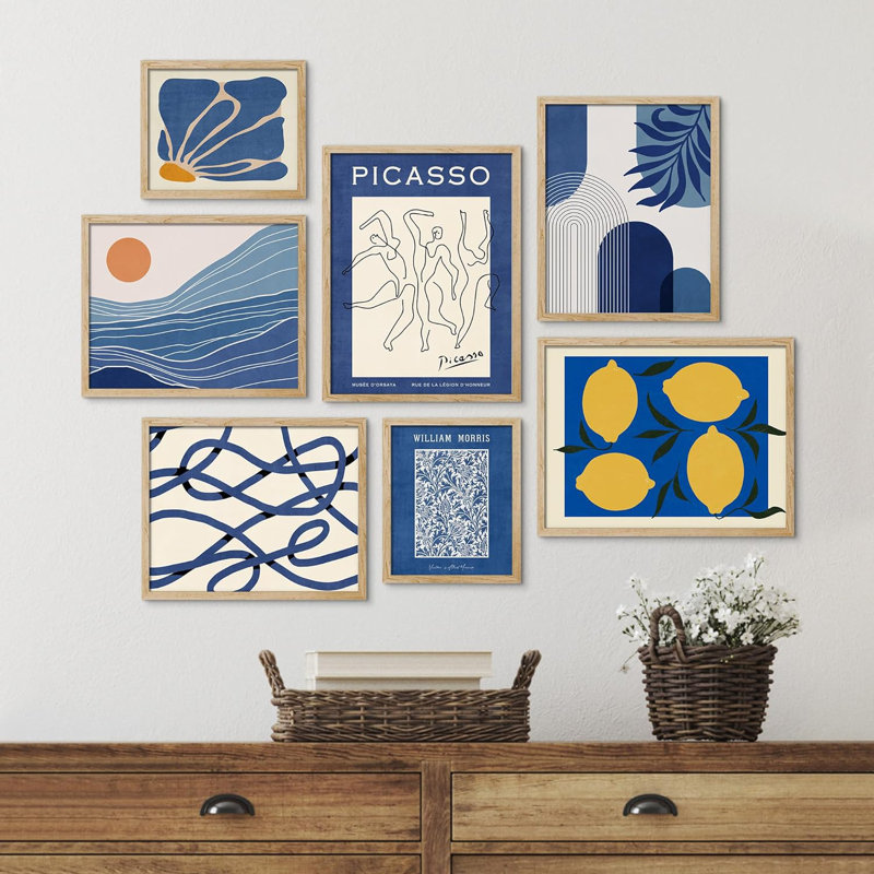 "Picasso Style Morris Florsl", art moderne abstrait boho pour le salon, la chambre à coucher, le bureau, impression encadrée sur papier, 7 pièces