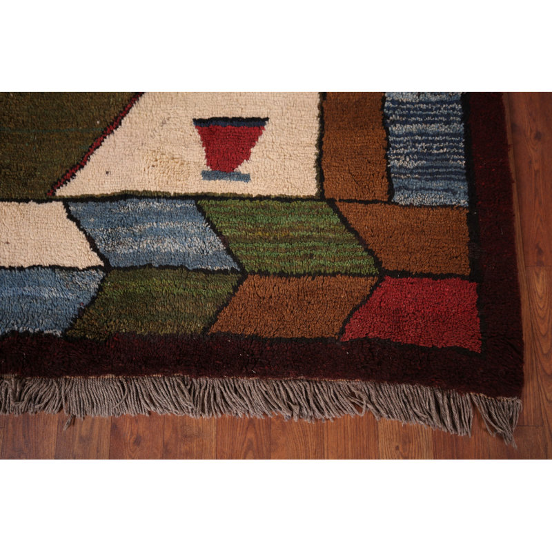 Tapis vert géométrique vert Gabbeh 6 x 10