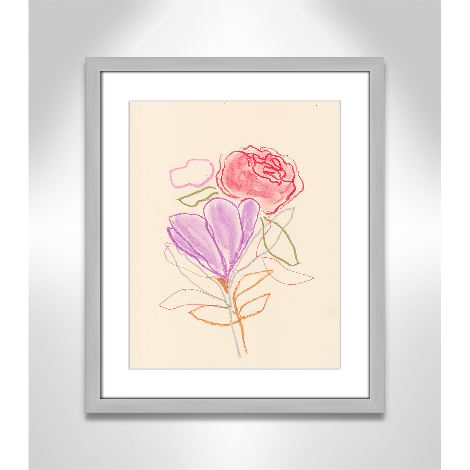 Simple Floral "Simple Floral III" Print, Silver Single Picture Framed Paper, White, 19" H x 16" W x 1.25" D