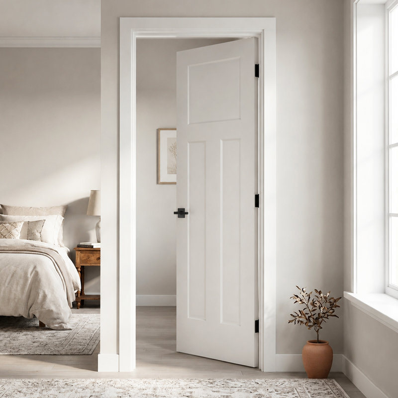 Porte intérieure moulée à 3 panneaux, âme creuse, apprêt blanc lisse, 30 po x 80 po, 30 po x 80 po