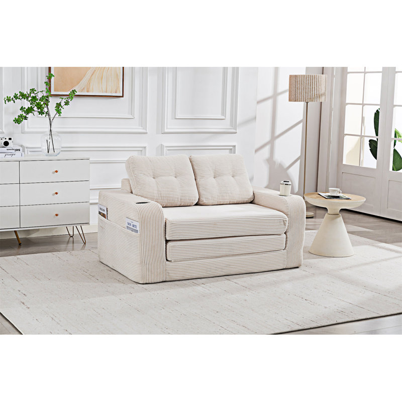 Canapé-lit convertible pliable avec oreillers, Velours côtelé beige