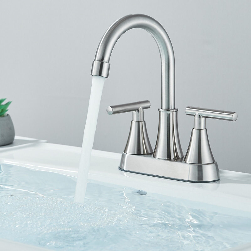 Robinet de salle de bain à fixation sur le comptoir à 2 poignées avec bonde, Nickel brossé