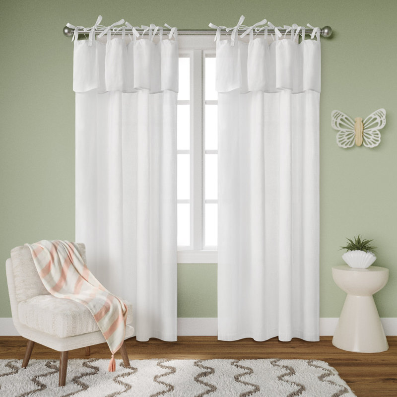 Recycled Cotton Blend Ruffle Tie-Top Curtain Pair, White, 52" W x 63" L