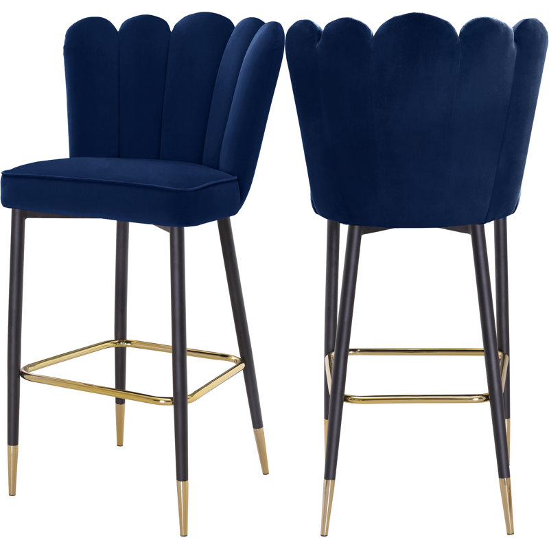 Sonette Upholstered Counter Stool with Metal Frame, Navy Velvet