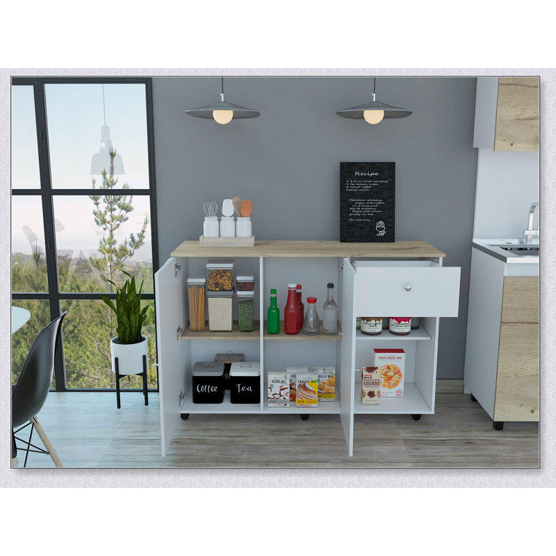 Sayville Modern 2-Drawer 2-Shelf Kitchen Island with Pine, Perfect for Stylish and Functional Storage Solutions