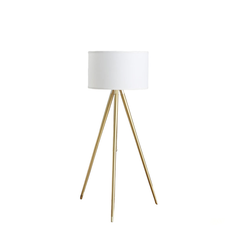 Adjustable Height Brass/Shiny Gold Modern Tripod Floor Lamp For Living Room And Bedroom, With Elegant Drum Shade