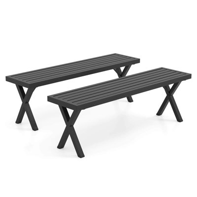 2 Pcs 54" Patio Metal Bench With Slatted Seat & X Legs Backless Loveseat For Yard by Latitude Run