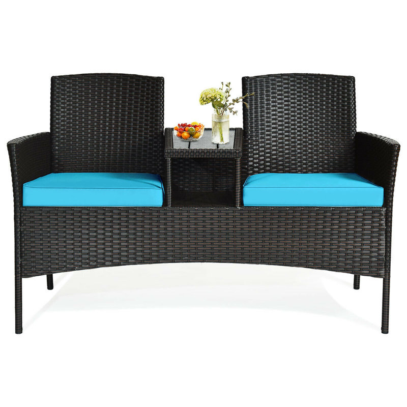 Jamarii 2 Persons Patio Seating Group with Built-in Coffee Table, Blue