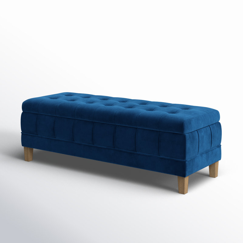 52" Wide Velvet Tufted Rectangle Storage Ottoman, Cobalt Velvet