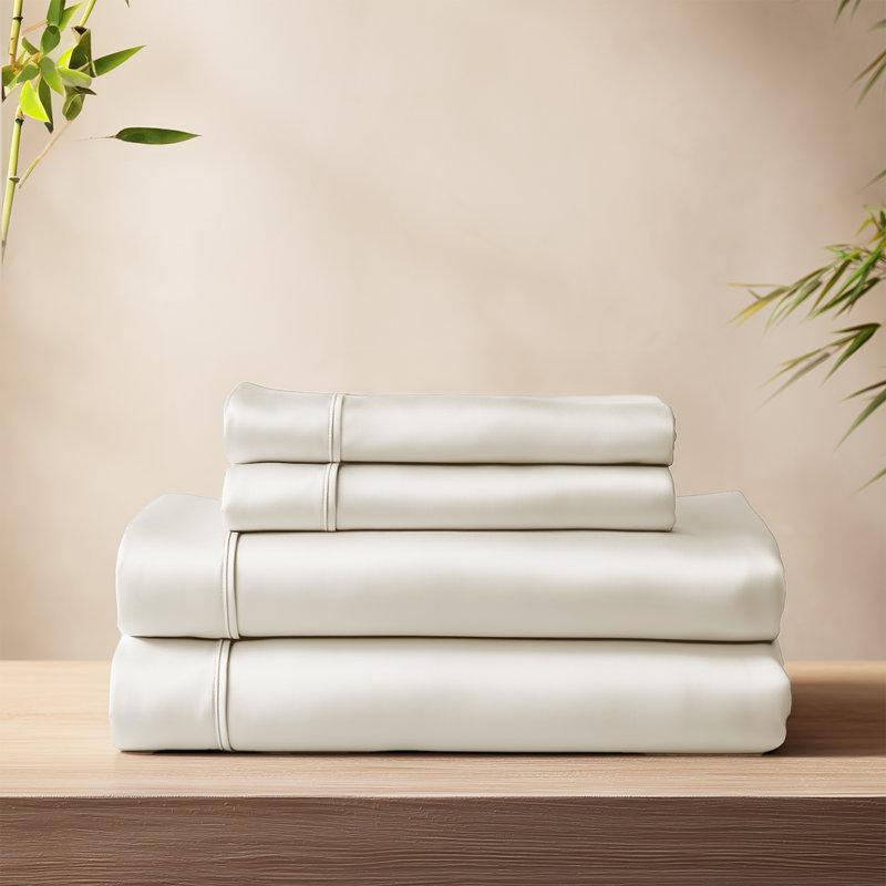 Ensemble de literie en satin de fibre de bambou (4 pièces), Très grand lit, Gris clair