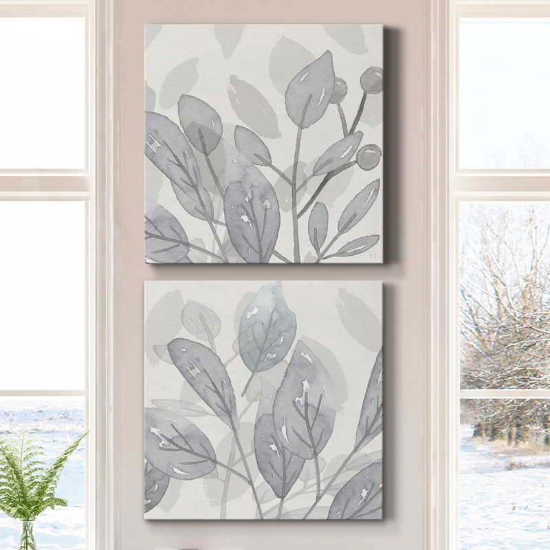 Shadow Leaves I - ensemble de 2 peintures sur toile tendue, H 32 po x l 64 po x P 1 po