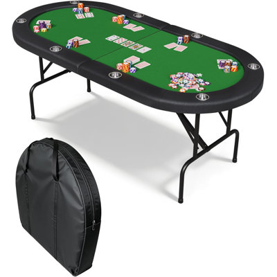 Foldable Oval Poker Game Table, Padded Rails with Cup Holders, 72" 8-Player, Portable Design for Home Game Room