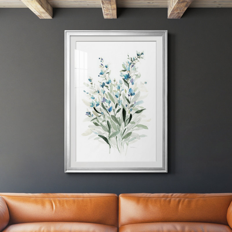 Delicate Blue Botanical I - peinture encadrée, H 30,5 po x l 42,5 po x P 1,5 po, Argent