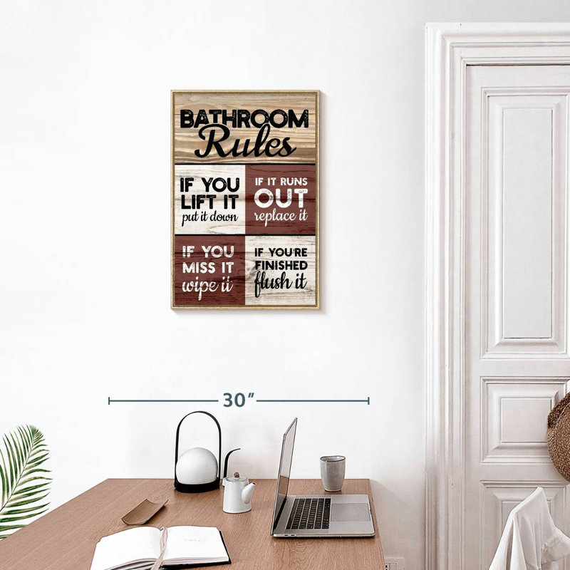 Toilet Commandments Wall Sign, Floating Frame Natural Wood, 17" x 25"