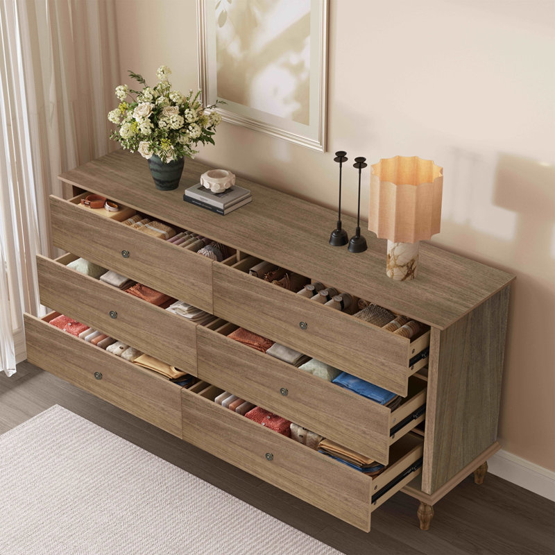 Commode double 6 tiroirs, Marron clair