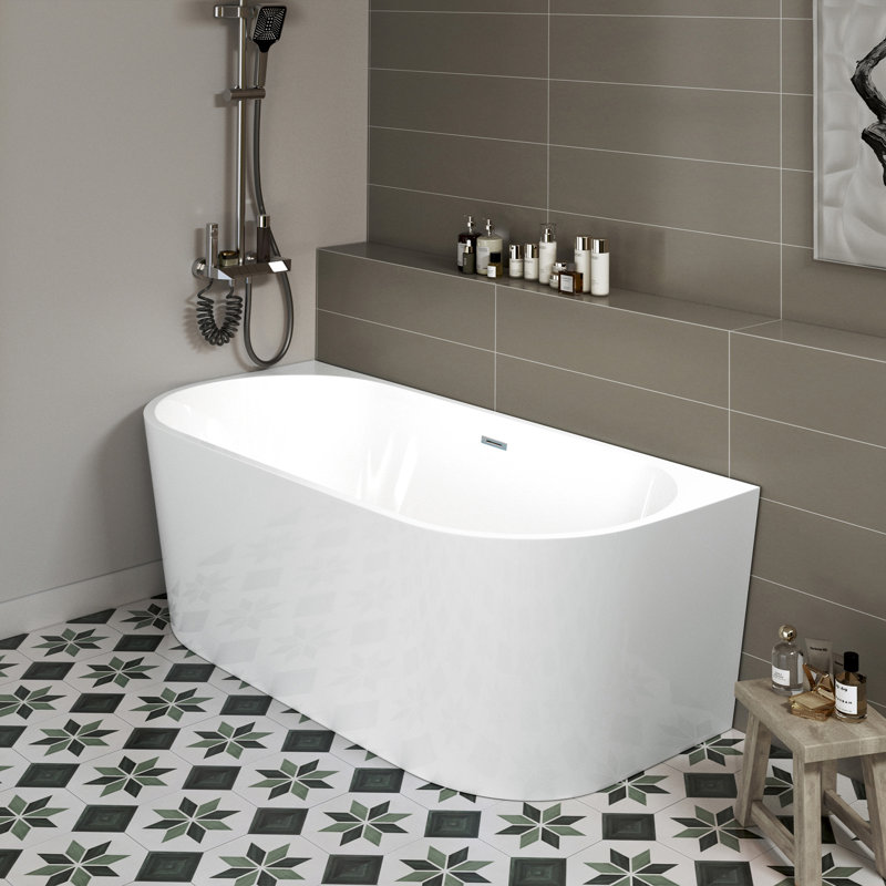 66.9 X 30.7 X 23.6" Freestanding Back-To-Wall Soaking Bathtub, Brushed Nickel