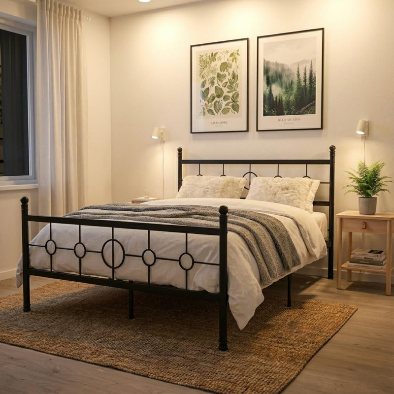  Twin Size Metal Bed Frame with Vintage Circular Headboard and Footboard, Heavy-Duty Iron Platform Bed, No Box Spring Needed, Noise-Free Design, Easy Assembly, Black