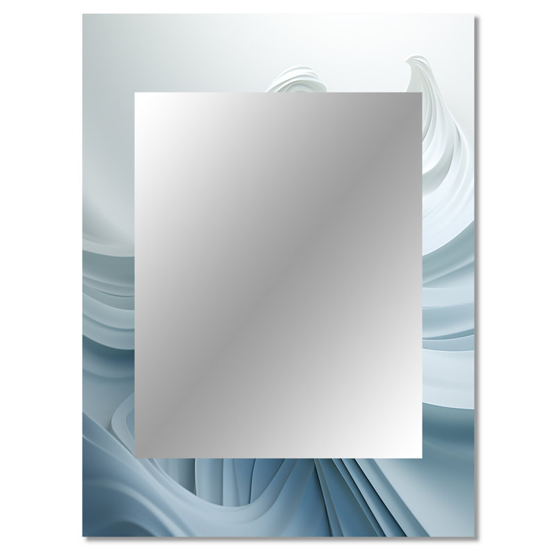 Blanc et bleu Zen Zephyr Spiral - miroir décoratif en spirale abstraite, miroir mural blanc, impression d'art en métal