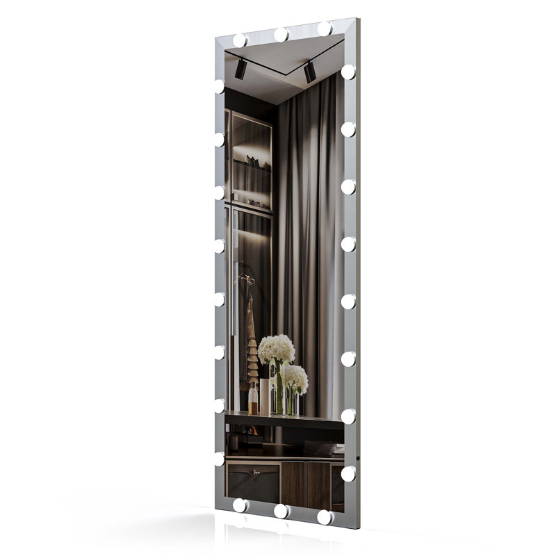 Full Length Mirror with Lights Full Body Vanity Mirror with 3 Color Modes Lighted Standing Floor Mirror, Silver