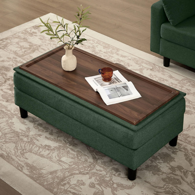 Canapé de 102,4 po de largeur avec repose-pieds et banc long avec table basse, Mélange de polyester vert