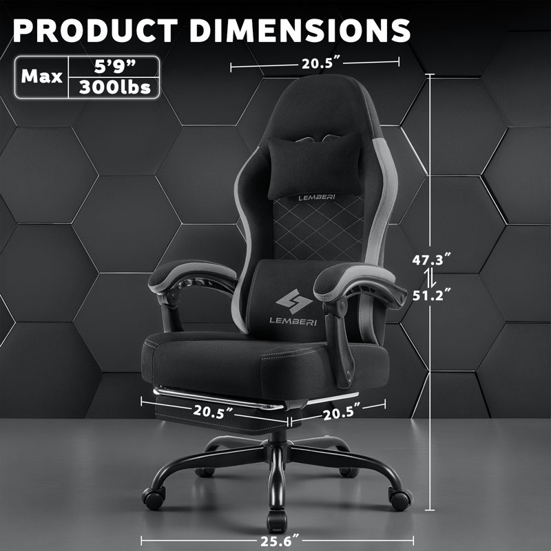 Gaming Chair With Footrest, Racing Style Computer Gamer Chair With Headrest And Lumbar Support, Black
