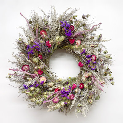 Natural Dried Lavender and Pink Flowers Wreath