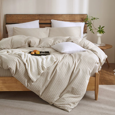 Ensemble de housse de couette à rayures 100% coton délavé Life